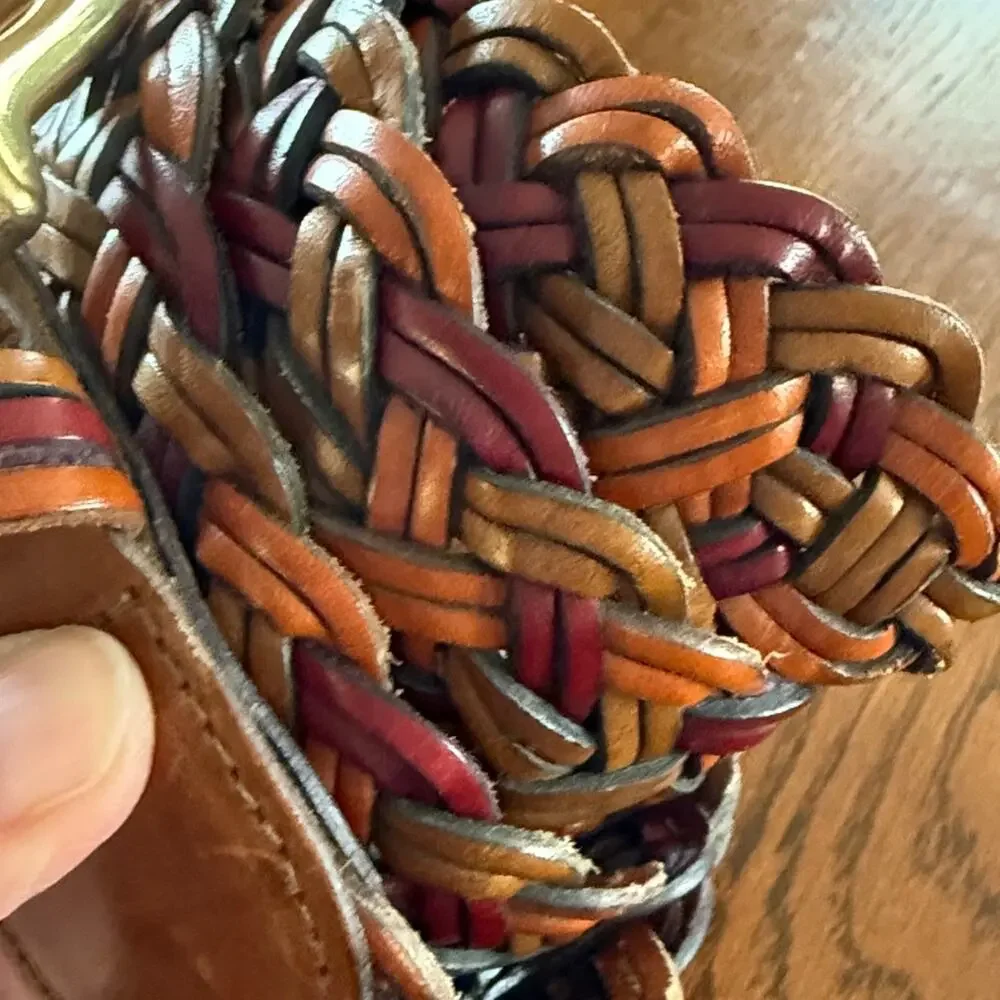 Vintage Lands End Leather Woven Belt Size 34